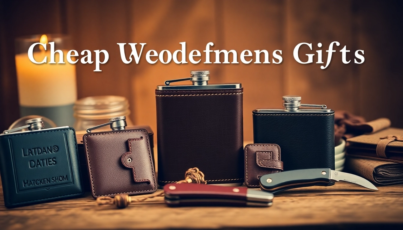 Showcase cheaper groomsmen gifts like personalized flasks and wallets for wedding parties.