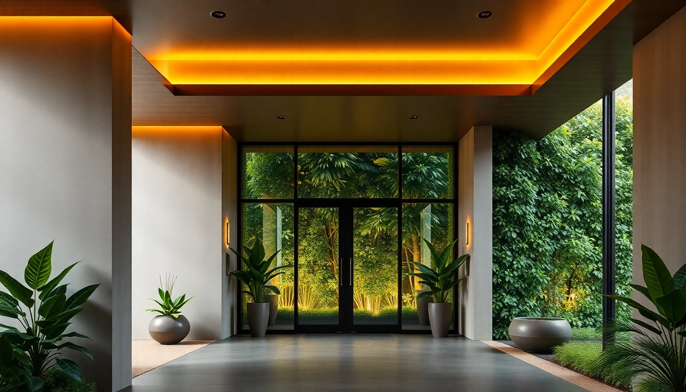 View of the Margaret Drive condo entrance showcasing modern architecture and lush landscaping.